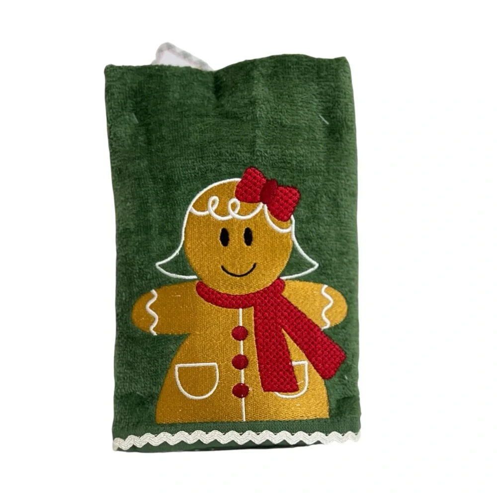 Festive Green Gingerbread Hand Towels - 2 Pack